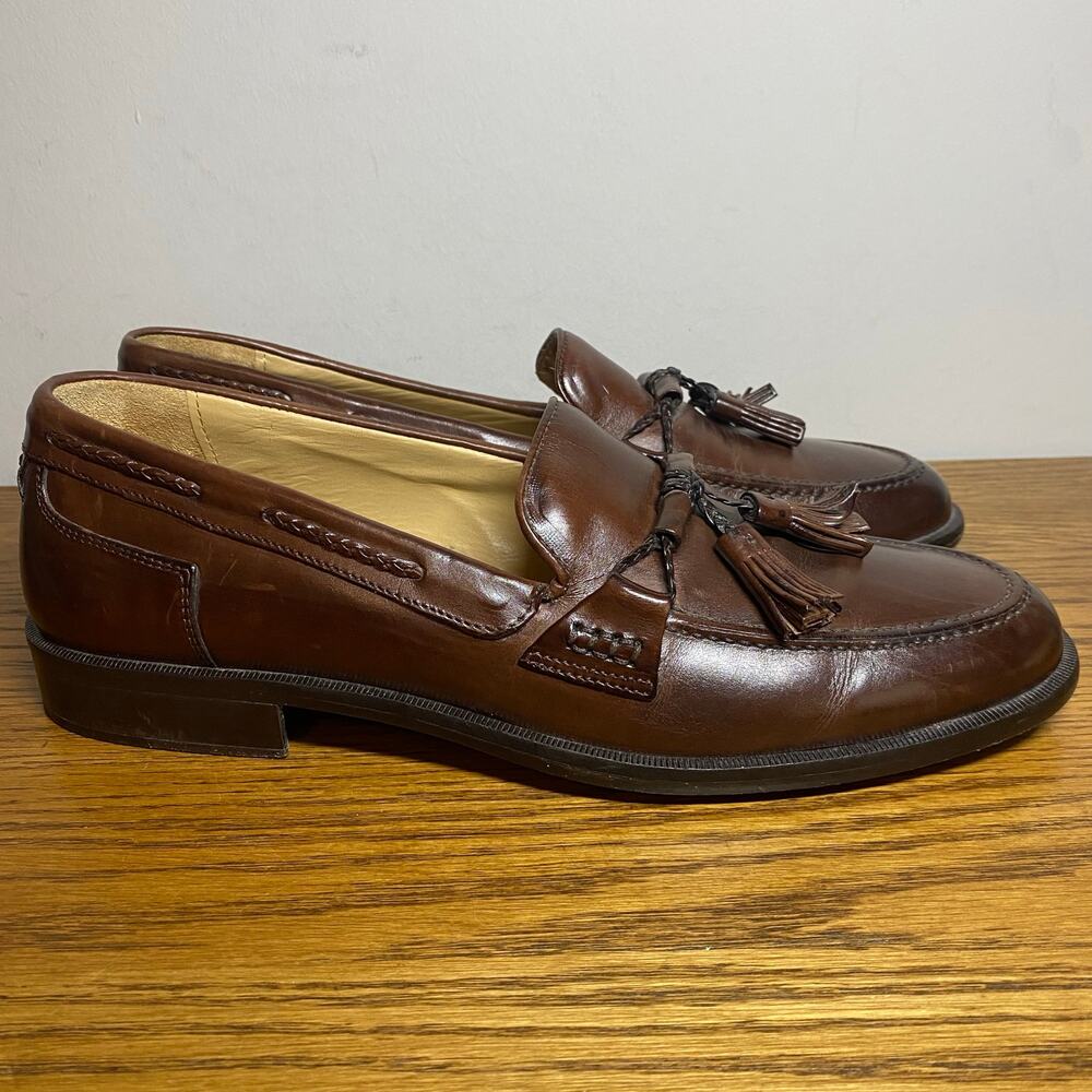 Johnston & Murphy Mens 9N Brown Leather Tassel Loafers Made in Italy Preppy